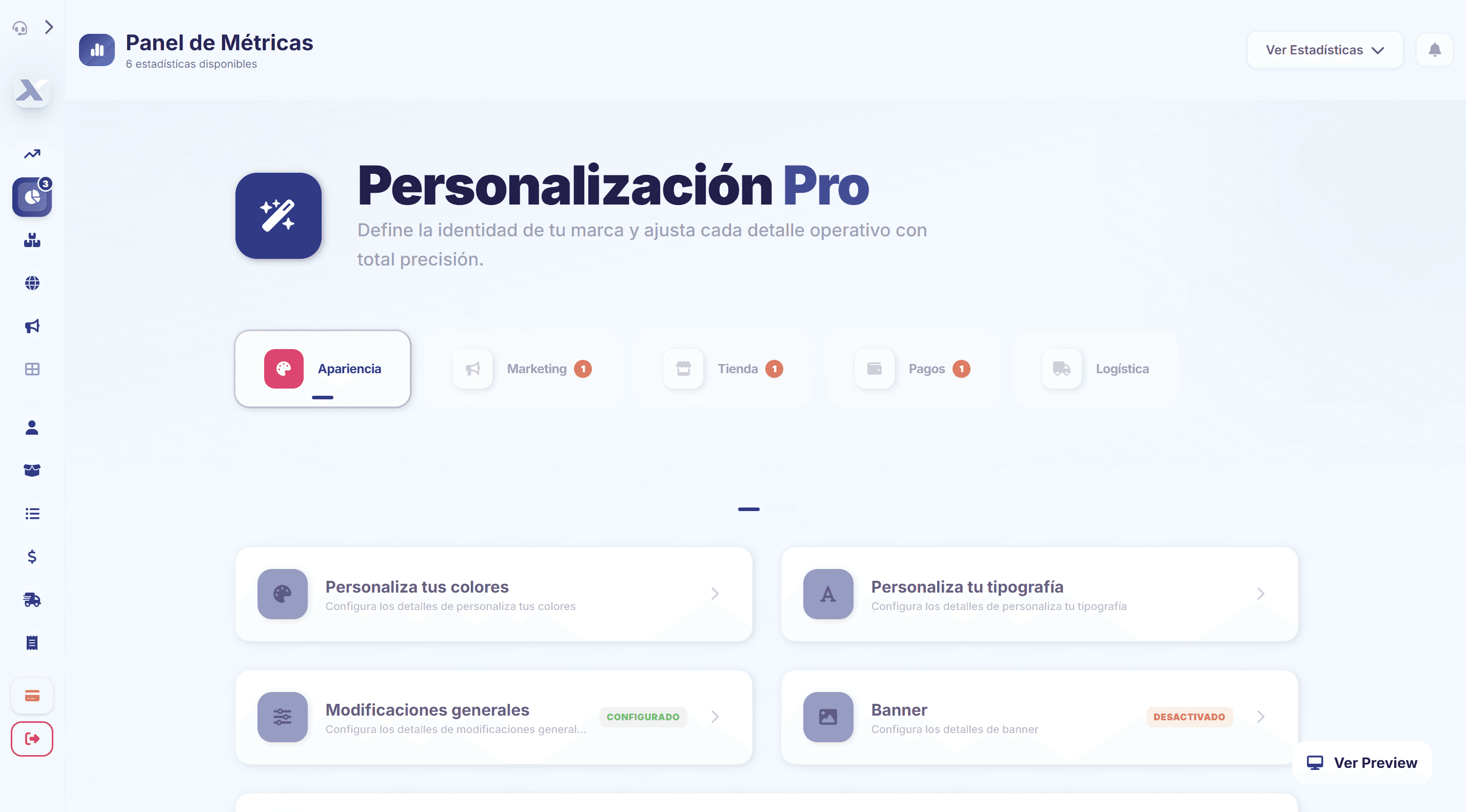 Panel de administración de Tiendahub